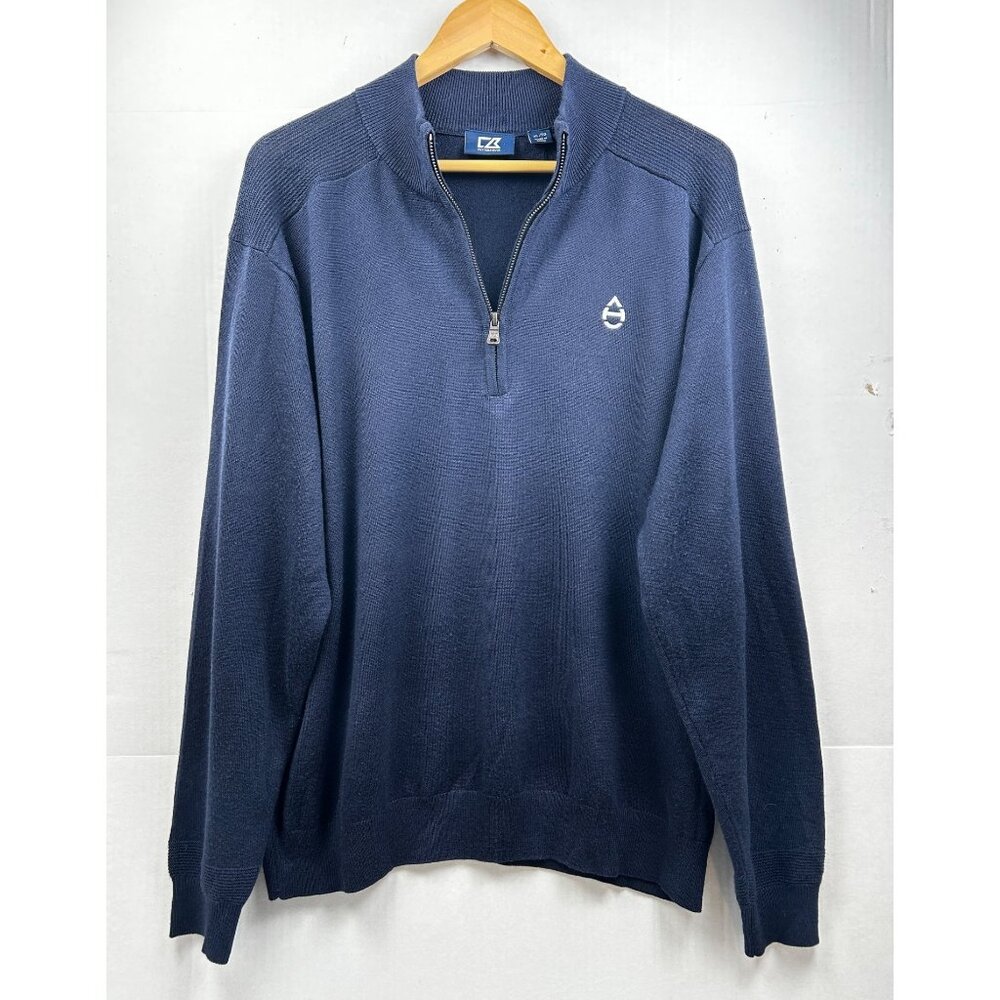 Cutter & Buck Sweater Mens XL Half-Zip Navy Blue Merino Wool Blend Golf Pullover